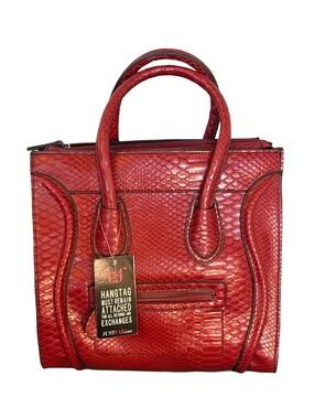 JustFab Red Faux Croc Satchel Handbag NWT Structured Top Handle Purse